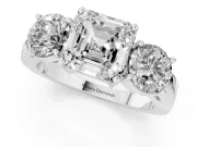 Asscher Cut Three Stone Engagement Ring Setting | Wide Plain Band | White Gold