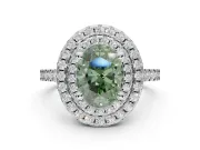 Fancy Green Oval Lab-Grown Diamond Double Halo Statement Ring Set in Sterling Silver with Pavé Band