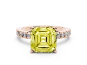 Fancy Yellow Asscher Cut Diamond Pavé Band Solitaire Set in Rose gold with Prong Setting