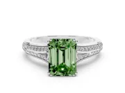 Emerald Cut Pave Split Shank Engagement Ring Setting for a Fancy Green Lab-Grown Diamond | Double Claw Prongs | Platinum