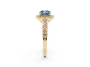 Cushion Cut Graduated Milgrain Halo Engagement Ring Setting for a Fancy Blue Lab-Grown Diamond | Yellow Gold