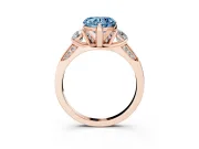 Heart-Shaped Hidden Halo Three Stone Engagement Ring Setting for a Fancy Blue Lab-Grown Diamond | Rose Gold