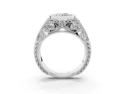 Round Cut Diamond Bezel Ring Set in White gold with Milgrain Accent Band