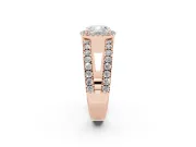 Cushion Cut Diamond Halo Ring Set in Rose gold with Pavé Split Shank and Prong Setting
