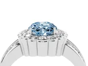 Fancy Blue Oval Cut Diamond Scalloped Halo Ring Set in White gold with Pavé Split Shank