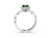 Fancy Green Asscher Cut Diamond Halo Twist Band Solitaire Ring Set in White gold with Prong-Set Center Stone