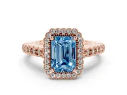 Radiant Cut Milgrain Halo Engagement Ring Setting for a Fancy Blue Lab-Grown Diamond | Beaded Shoulders | Rose Gold