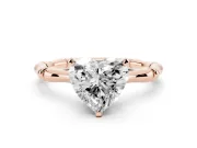 Heart Cut Diamond Solitaire Ring Set in Rose gold with Bamboo Band and Prong Setting