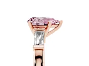 Fancy Pink Pear Cut Diamond Solitaire Ring Set in Rose gold with Tapered Baguette Accents and Prong Setting