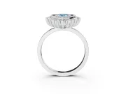 Fancy Blue Pear Cut Diamond Halo Ring Set in White gold with Milgrain Edge and Round Prong Setting