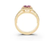 Asscher Cut Halo Engagement Ring Setting for a Fancy Pink Lab-Grown Diamond | Two-Row Pave Split Shank | Yellow Gold
