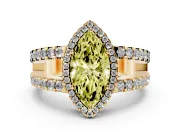 Fancy Yellow Marquise Cut Diamond Halo Ring Set in Yellow gold with Pavé Split Shank and Prong Setting