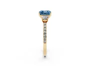 Asscher Cut Three Stone Engagement Ring Setting for a Fancy Blue Lab-Grown Diamond | Pave Shoulders | Yellow Gold