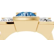 Fancy Blue Round Cut Diamond Three-Stone Channel Set Ring Set in Yellow gold with Smooth Polished Band