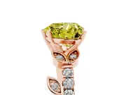 Fancy Yellow Heart Cut Diamond Solitaire Leaf-Inspired Ring Set in Rose gold with Pavé Band and Prong Setting