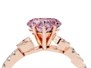 Fancy Pink Heart Cut Diamond Solitaire Leaf-Inspired Ring Set in Rose gold with Pavé Band and Prong Setting