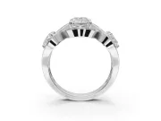Radiant Cut Three Stone Halo Engagement Ring Setting | Pavé Wave Band | Platinum