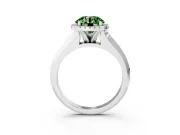 Fancy Green Round Cut Diamond Halo Ring Set in Platinum with Cathedral Band and Prong Setting