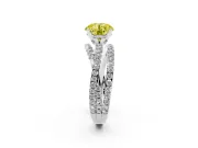 Fancy Yellow Round Cut Diamond Solitaire Twist Band Ring Set in Platinum with Pavé Setting and Prong Head