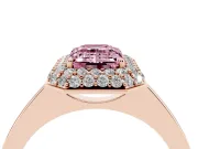 Emerald Cut Pave Halo Engagement Ring Setting for a Fancy Pink Lab-Grown Diamond | Slim Plain Band | Rose Gold