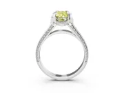 Fancy Yellow Pear Cut Diamond Pavé Split Shank Solitaire Ring Set in White gold with Prong Setting