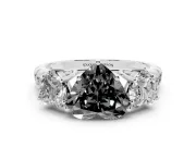 Fancy Black Heart Cut Diamond Three-Stone Ring Set in Silver with Pavé Band