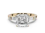 Asscher Cut Tapered Baguette Engagement Ring Setting | Bar Set Sides | Yellow Gold