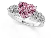 Fancy Pink Heart Cut Diamond Cluster Engagement Ring Set in Silver with Pavé Band and Prong Setting