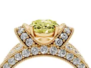 Oval Vintage Pave Engagement Ring Setting for a Fancy Yellow Lab-Grown Diamond | Milgrain Edges | Yellow Gold