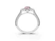 Fancy Pink Pear Cut Diamond Halo Milgrain Pavé Ring Set in White gold with Prong Setting