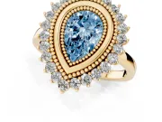 Pear-Shaped Bezel Halo Engagement Ring Setting for a Fancy Blue Lab-Grown Diamond | Yellow Gold
