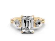 Emerald Cut Hidden Halo Three Stone Engagement Ring Setting for a Fancy Green Lab-Grown Diamond | Yellow Gold