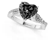 Fancy Black Heart Cut Diamond Solitaire Engagement Ring Set in Platinum with Twisted Pavé Band and Prong Setting