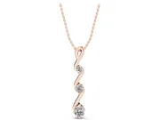 Round Lab-Grown Diamond Three-Stone Vertical Zigzag Pendant Necklace | Loop Bail | Rose Gold