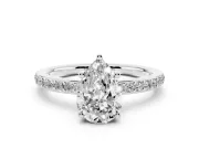 Pear Cut Diamond Pavé Band Ring Set in Platinum with Prong-Set Center Stone