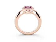 Fancy Pink Asscher Cut Diamond Halo Engagement Ring Set in Rose gold with Plain Split Shank and Prong Setting