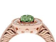 Fancy Green Pear Cut Diamond Halo Ring Set in Rose gold with Round Accent Halo, Pavé Band and Prong Setting