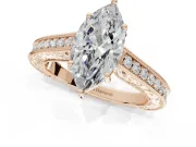 Marquise Vintage Engraved Pavé Engagement Ring Setting | Milgrain Edges | Rose Gold