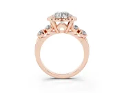 Round Floral Engagement Ring Setting | Petal Frame and Side Stones | Rose Gold