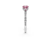 Fancy Pink Cushion Cut Diamond Pavé Band Ring Set in White gold with Prong-Set Center Stone