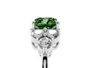 Fancy Green Cushion Cut Diamond Solitaire Ring Set in Platinum with Cluster Accents on Each Side