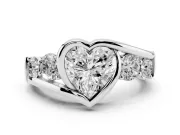 Heart-Shaped Bezel Bypass Engagement Ring Setting | Round Side Stones | Platinum