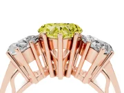 Heart-Shaped Three Stone Engagement Ring Setting for a Fancy Yellow Lab-Grown Diamond | Beaded Shoulders | Rose Gold