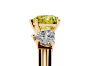 Heart-Shaped Three Stone Engagement Ring Setting for a Fancy Yellow Lab-Grown Diamond | Plain Squared Band | Yellow Gold