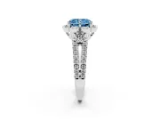 Radiant Cut Floral Halo Engagement Ring Setting for a Fancy Blue Lab-Grown Diamond | Pavé Split Shank | White Gold