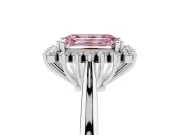 Fancy Pink Emerald Cut Diamond Halo Ring Set in Platinum with Plain Solitaire Band and Prong Setting
