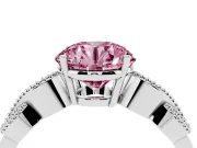 Fancy Pink Round Cut Diamond Milgrain Leaf Band Solitaire Ring Set in White gold with Accent Stones and Prong Setting