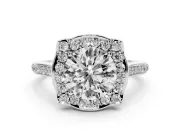 Round Petal Tip Halo Engagement Ring Setting | Single Row Pavé Band | Sterling Silver