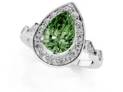 Fancy Green Pear Cut Diamond Halo Engagement Ring Set in Silver with Twisted Band and Prong Setting