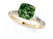 Cushion Cut Baguette Side Stone Engagement Ring Setting for a Fancy Green Lab-Grown Diamond | Yellow Gold